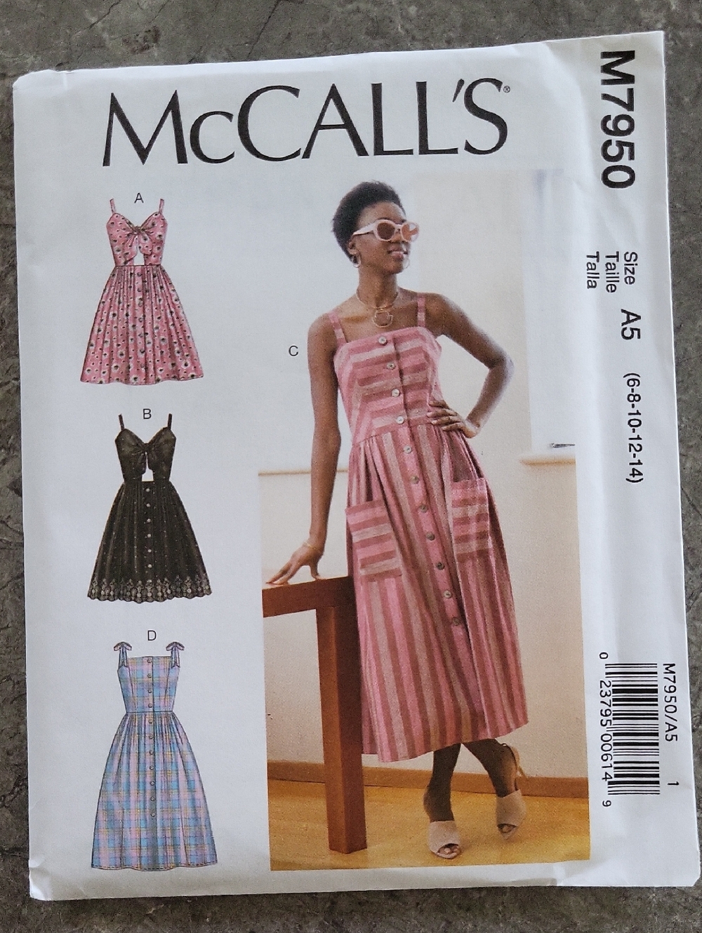2/$10 McCALL'S #M7950 Button-Front Midi Dress Pattern